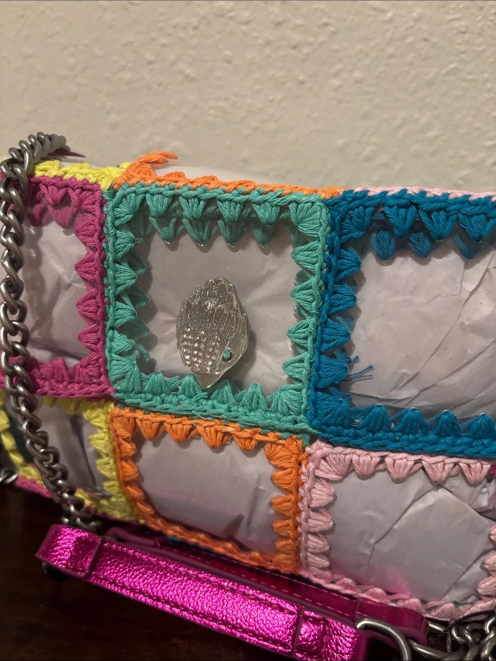 Kurt Geiger Multicolor Crochet Patchwork Shoulder Bag